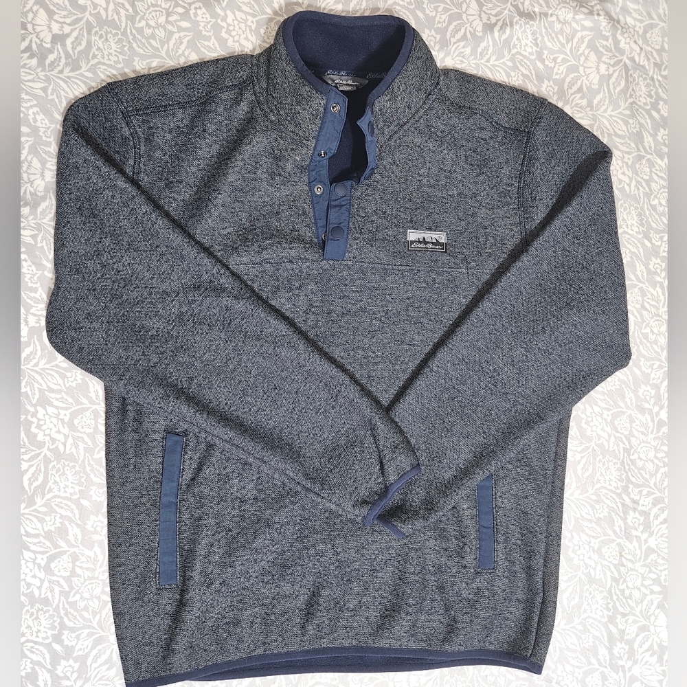 Eddie Bauer Men's Heathered Navy Zip-Up Sweater